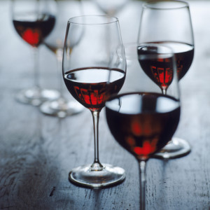 Glasses of red wine, close-up