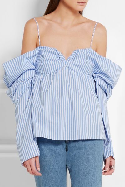 J-W-Anderson-Off-The-Shoulder-Striped-Cotton-Poplin-Top