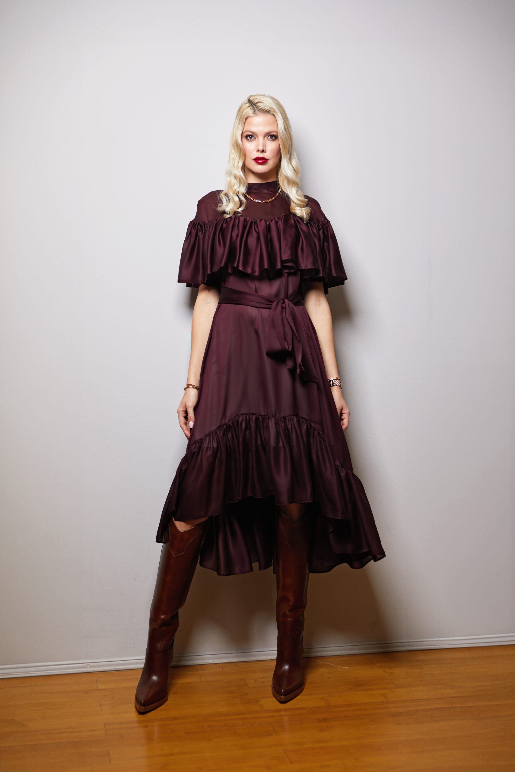 Semi-Sheer Burgundy Dress