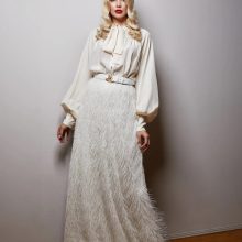 Long Fringed Skirt in White от Merlenne